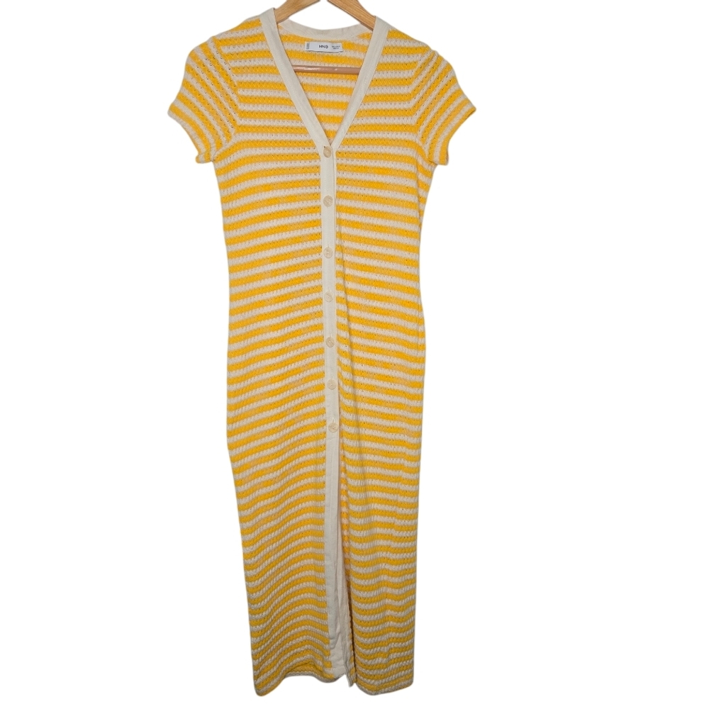 Mango Yellow and White Striped Midi Dress